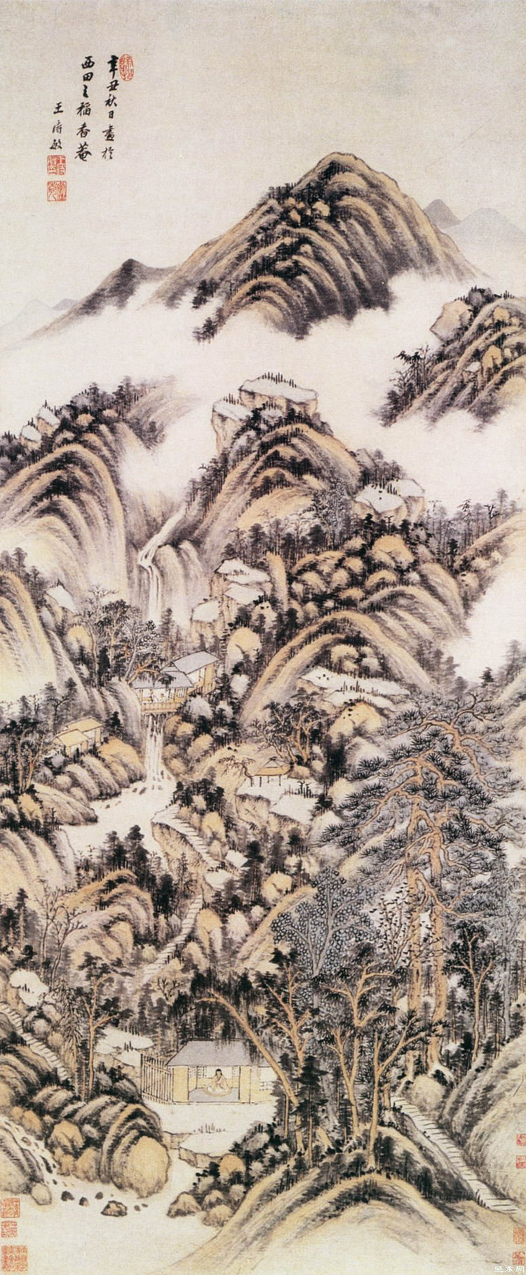 明清画家王时敏字画山水精品三尺竖幅国画纯手绘名人古玩书画.